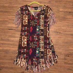 Tribal Print Dress With Fringe!